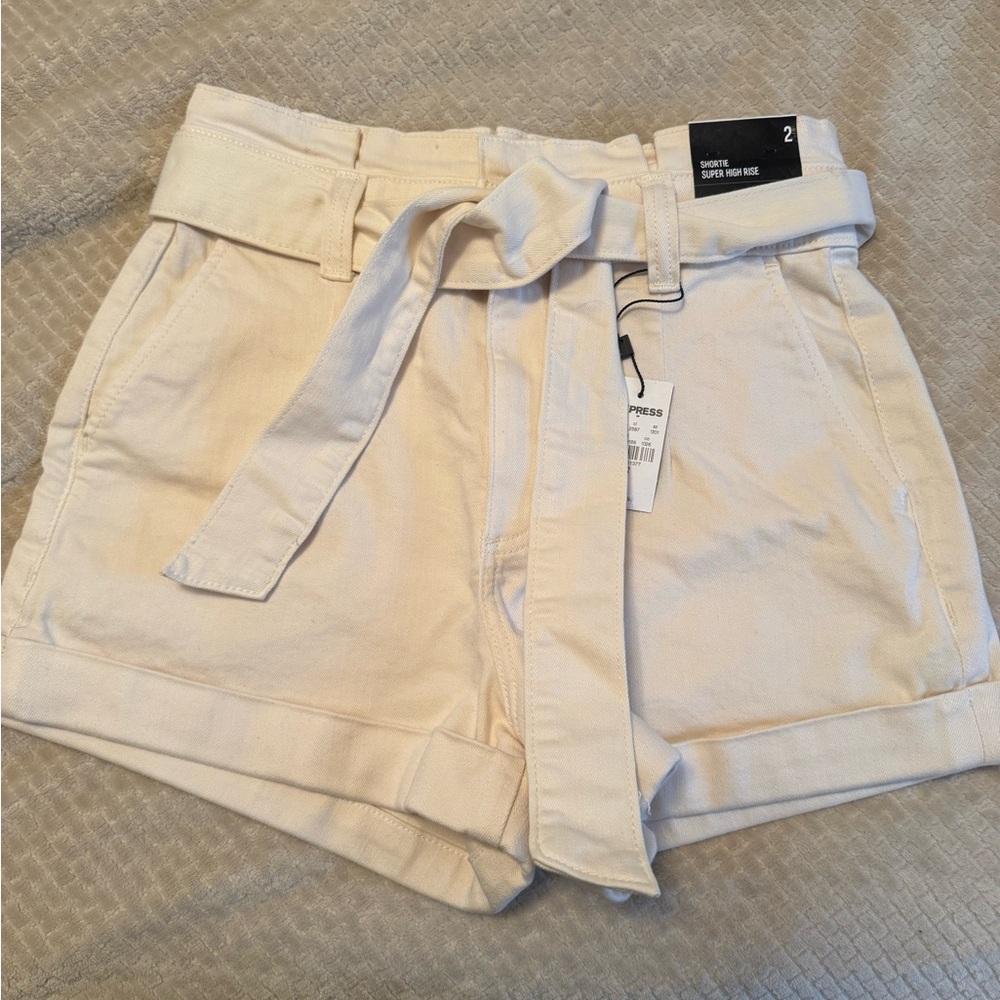Express Women's High Waist Cream Shorts